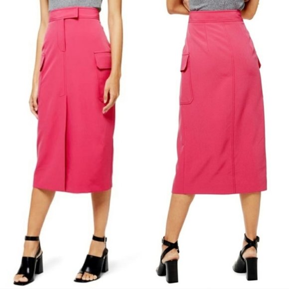 Topshop NWT Pink Front Slit Utility Pencil Skirt 8 - Picture 1 of 8